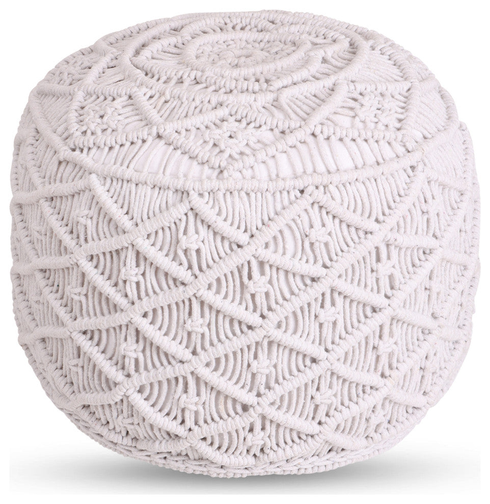 Loft Lyfe Sariya Ottoman, Hand Knitted, Cotton Yarn, White