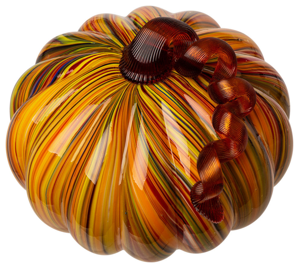 Set of 2 Multi Striped Glass Short Pumpkin