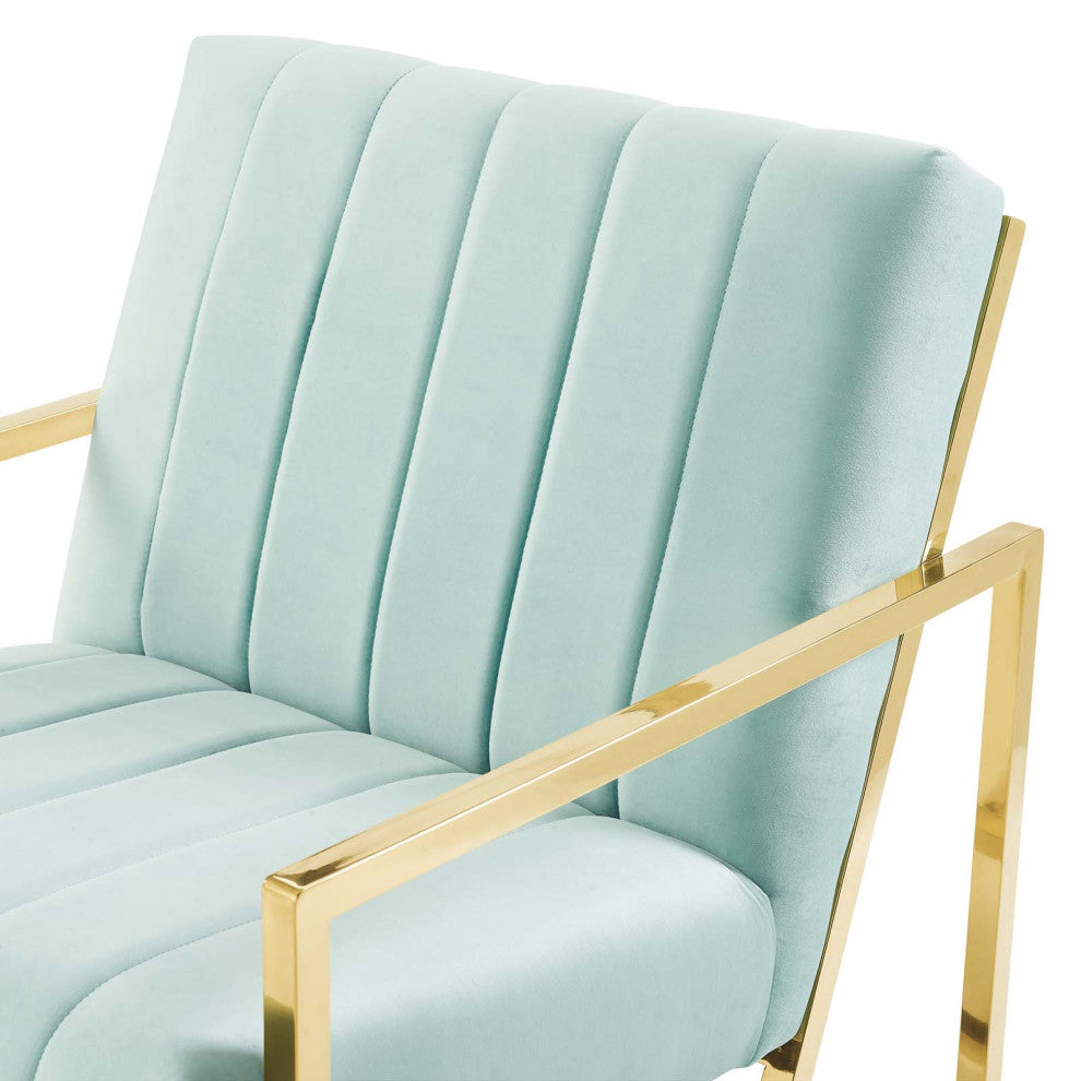 Tufted Armchair Accent Chair, Velvet, Blue, Modern, Living Lounge Hospitality