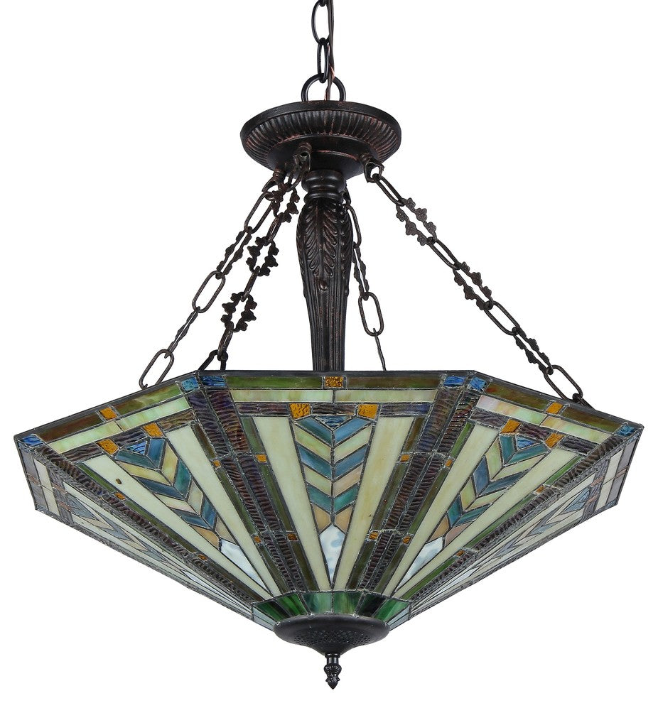 HARRISON, Tiffany-style 3 Light Inverted Ceiling Pendant, Fixture, 25" Shade