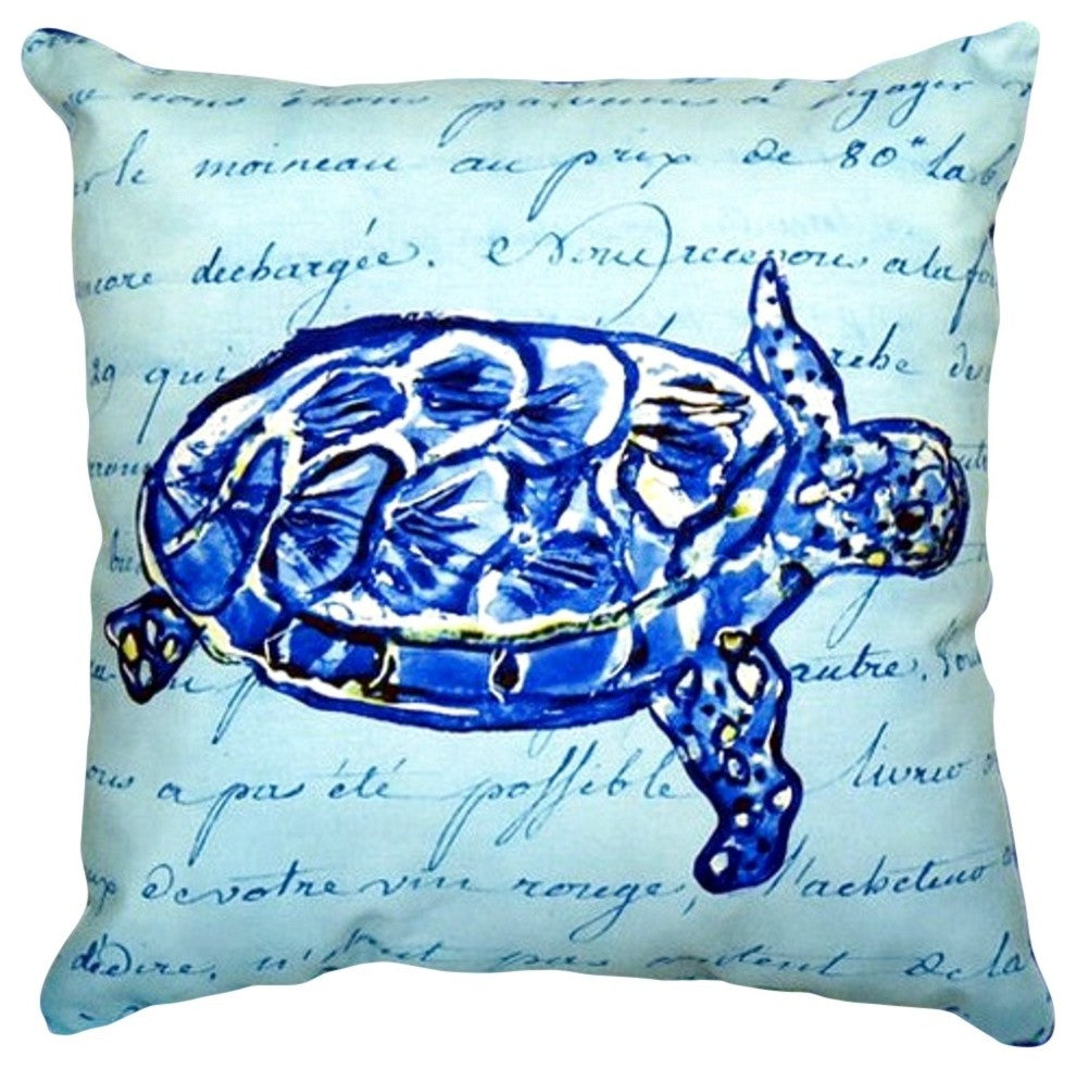 Sea Turtle Blue Script No Cord Pillow - Set of Two 16x20