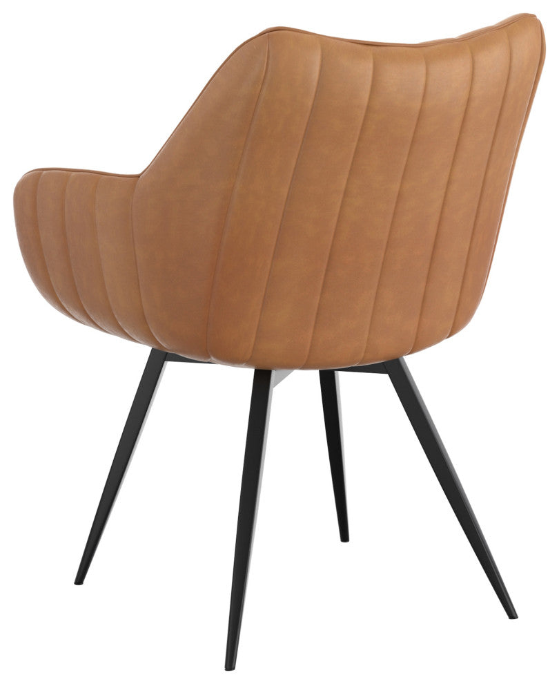 Modern Faux Leather/Metal Swivel Dining/Accent Chair, Set of 2, Camel/Black