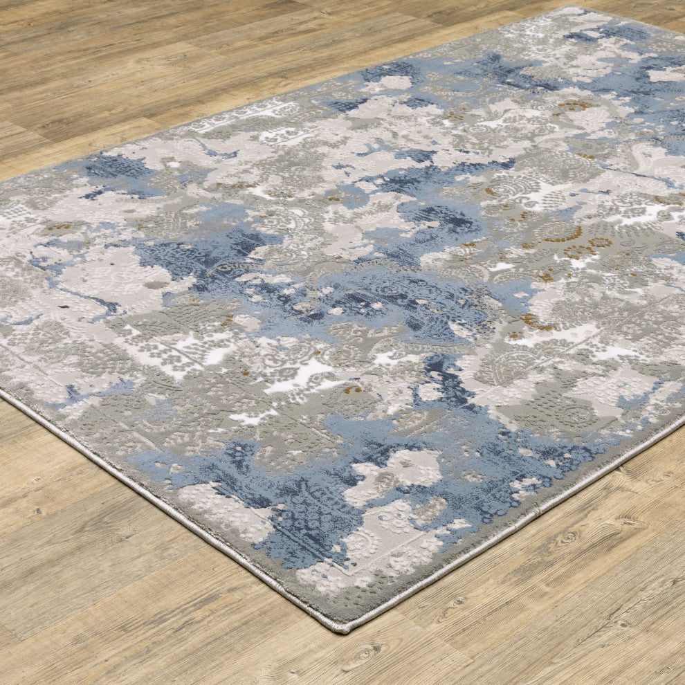 Emery Hidden Abstract Grey/Blue Indoor Area Rug, 6'7" x 9'6"