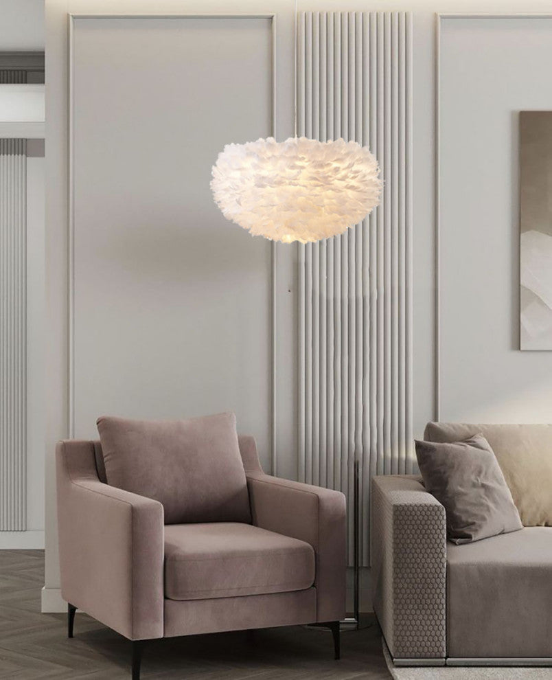 White Iron Ceiling Fixture With Grey Goose Feather, White