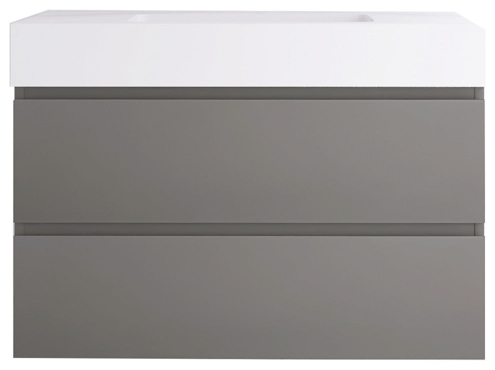 Wood Wall-Mounted Bathroom Vanity Set with Integrated Resin Sink, Grey, 36"