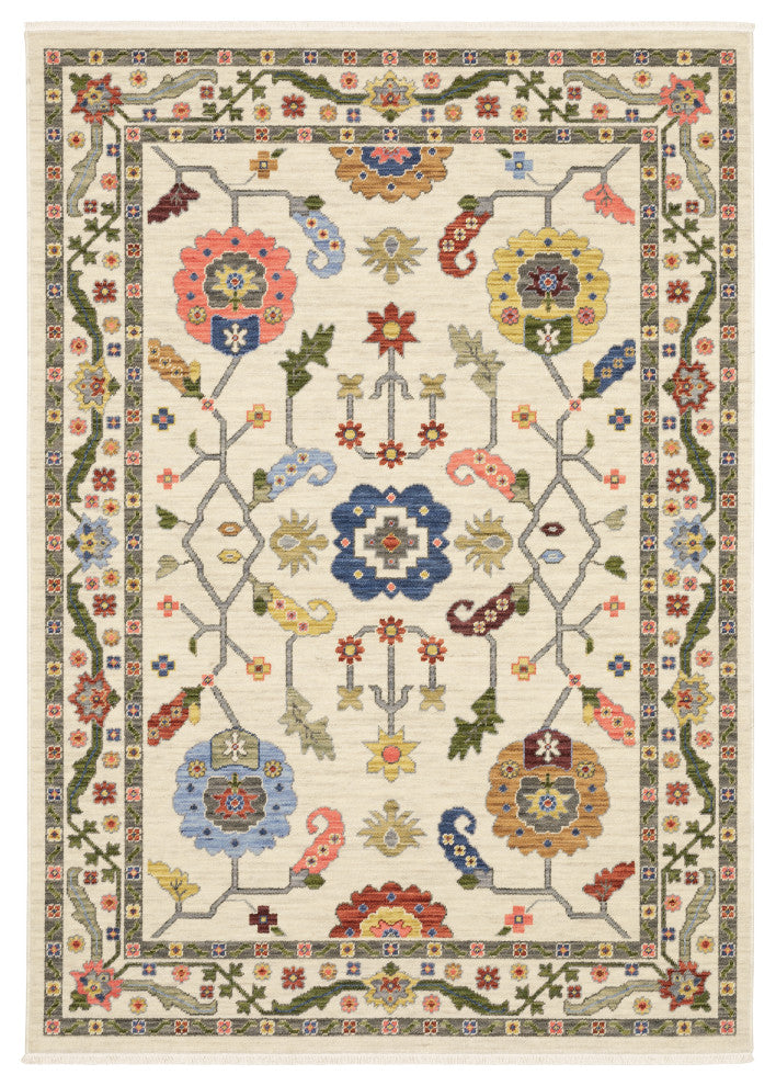 Leoness Persian Floral Indoor Area Rug, Ivory, 6'7" x 9'6"