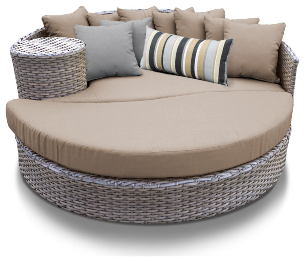 Monterey Circular Sun Bed, Outdoor Wicker Patio Furniture Wheat