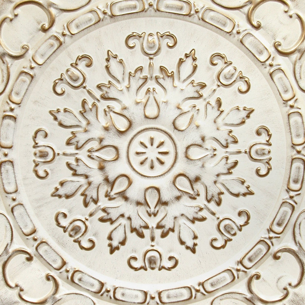 HomeRoots Distressed White European Medallion Metal Wall Decor