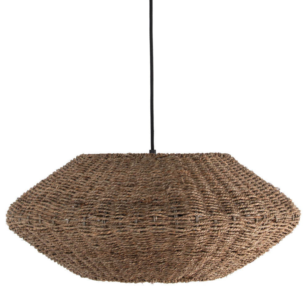 Pourel Transitional 3 Light Natural Matte Black Seagrass Pendant