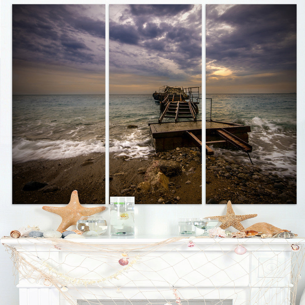 "Broken Wooden Pier for Boats" Sea Bridge Metal Wall Art, 3 Panels, 36"x28"