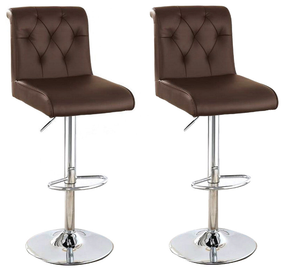 Benzara BM266472 Adjustable Barstool, Rolled Button Tufted Back, Set of 2, Brown