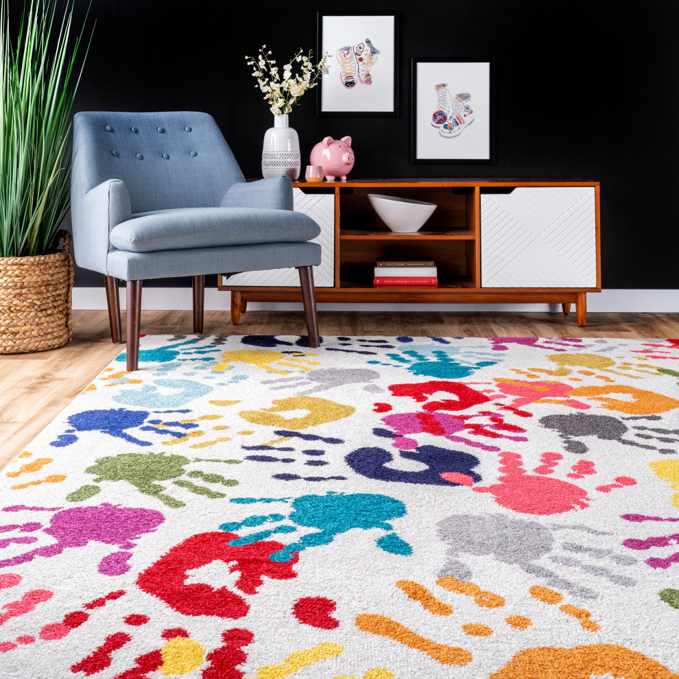 Nuloom Machine Made Contemporary Kids Handprint Collage Rug, Multicolor 6'7"x9'
