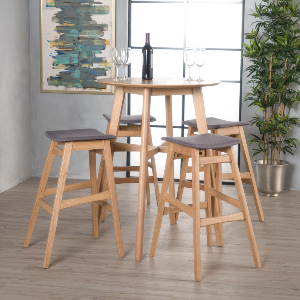 GDF Studio 5-Piece Simi Natural Oak Finish Circular Bar Height Dining Set, Dark Gray