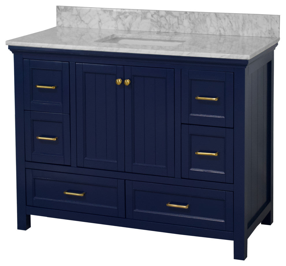 Paige 48" Bathroom Vanity, Royal Blue, Carrara Marble