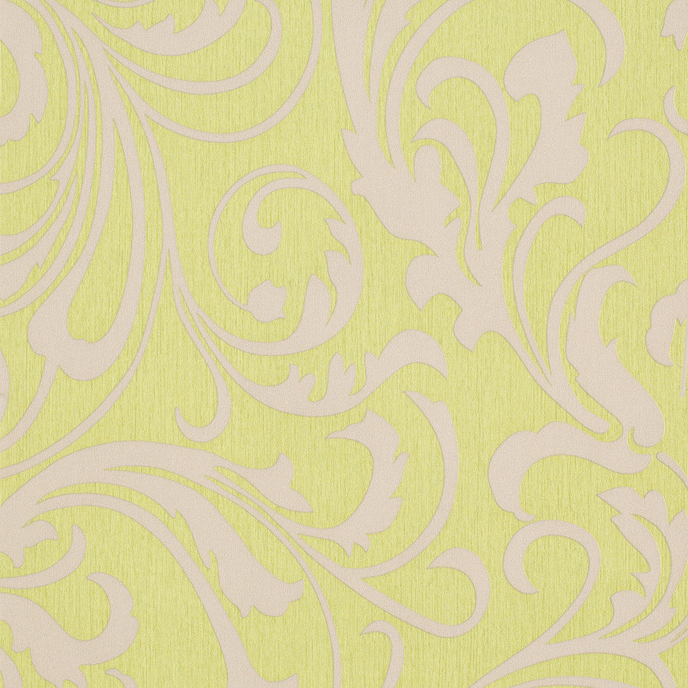 Adore Splashy Corsage Wallpaper, Citrus Green and Gray