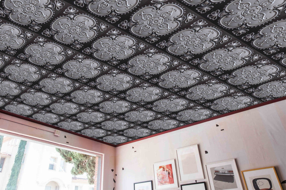 Antique Silver 3D Ceiling Panels, 2'x2', 100 Sq Ft, Pack of 25