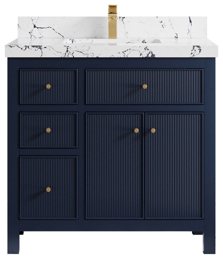 Sonoma 36" Center Sink Bath Vanity in Hale Navy Blue, 2" Viola Night