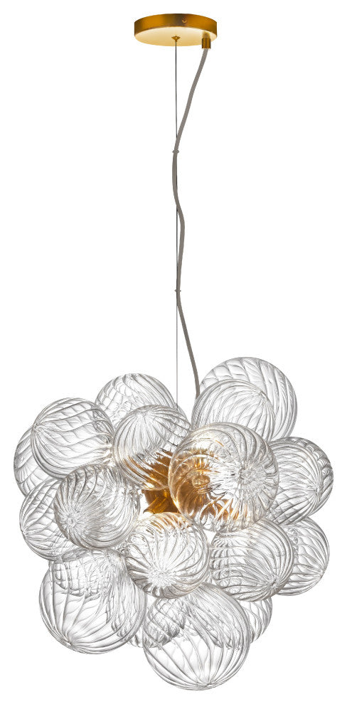 Charlize 6-Light Pendant, Aged Brass, Clear Spiral Glass