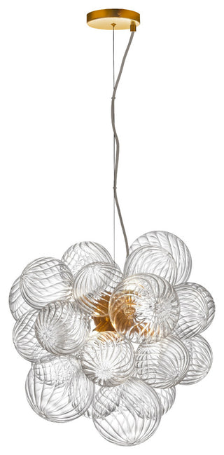 Charlize 6-Light Pendant, Aged Brass, Clear Spiral Glass