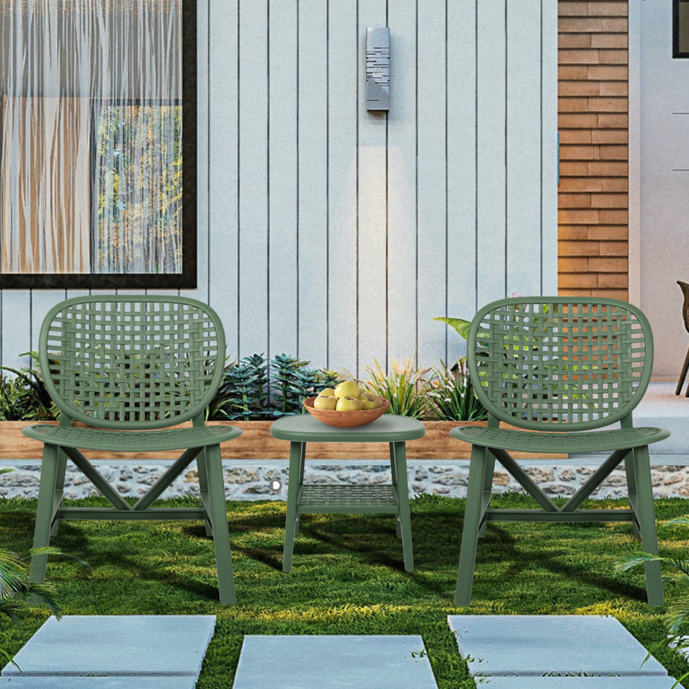 3-Piece Patio Table Chair Set Conversation Bistro Set, Green