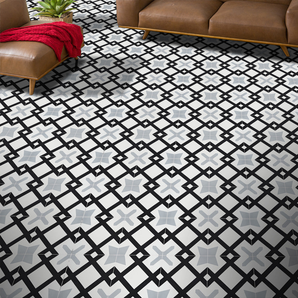 Berkane Handmade Cement Tile, Black/Gray, Sample
