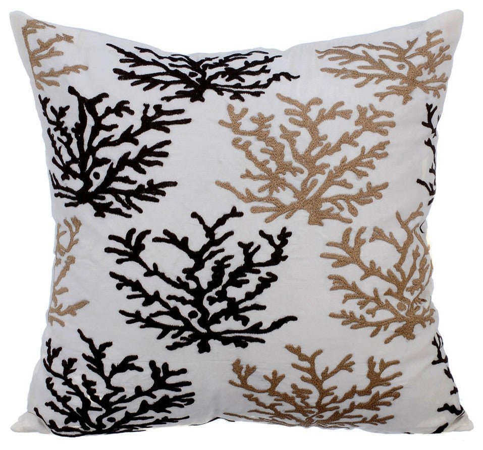 Brown Decorative Pillow Covers 18"x18" Cotton, Tropical Corals