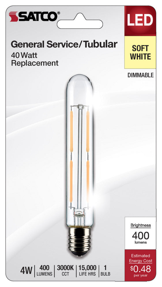 4W T6.5 LED, Clear, Intermediate Base, 3000K, 400 Lumens, 120V