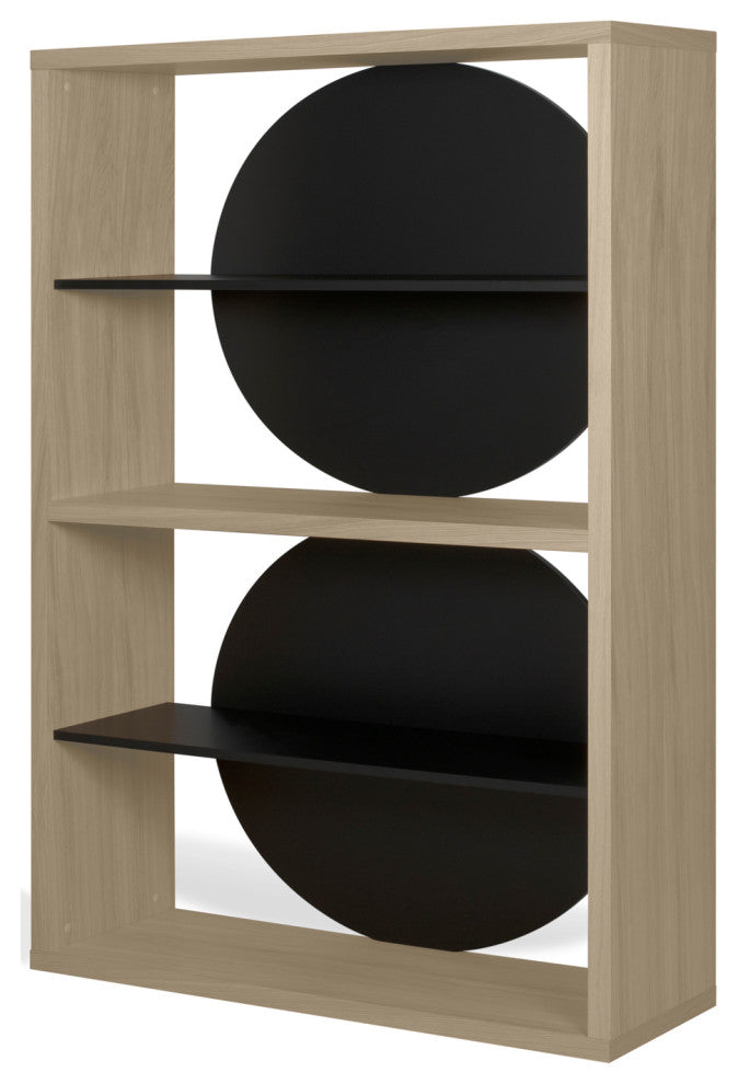 Zero Contemporary Unique Wood Book Shelf Display, Light Oak/Pure Black