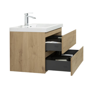 Alma-Pre Wall Mount Vanity With White Sink, Natural Oak, 36"