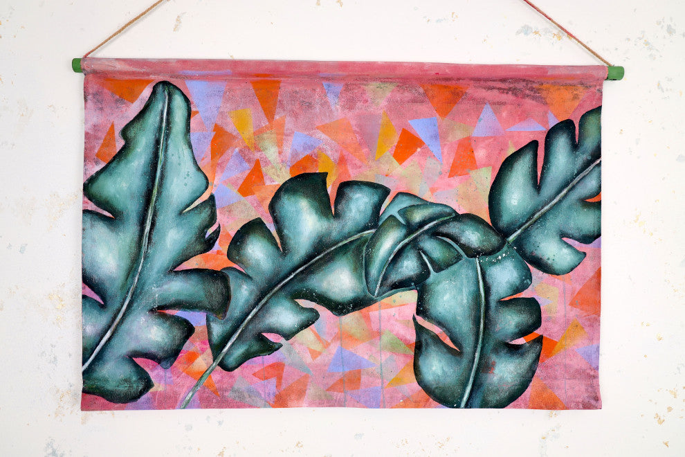 Wall tapestry, tapesrty wall hanging, banana leaf art, tropical art, botanical
