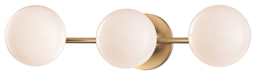Fleming 3-Light Bath Bracket - Aged Brass Finish with Opal Glossy Glass
