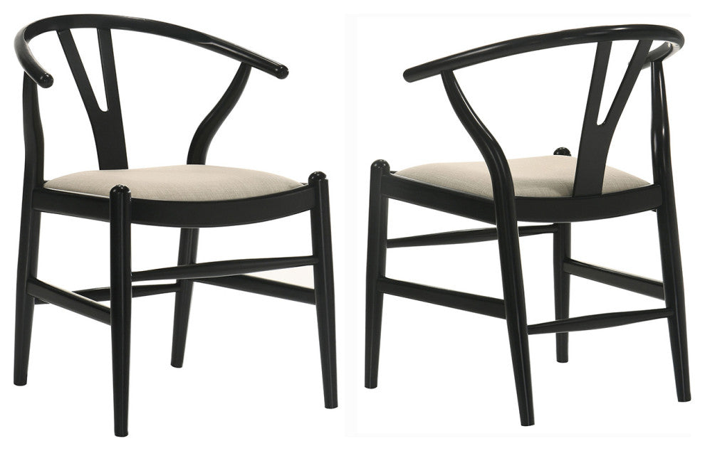 Set of 2 Upholstered Dining Side Chairs, Black and Beige