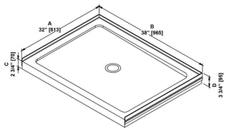 Ove Decors Erika Shower Base Rectangle, White, 38"x32", Center Drain