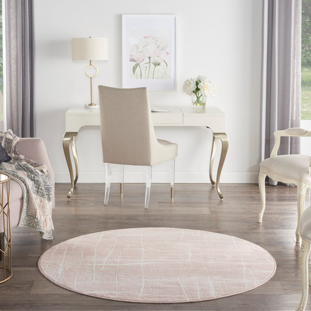 Nourison Whimsicle 5' x Round Pink Ivory Modern Indoor Area Rug