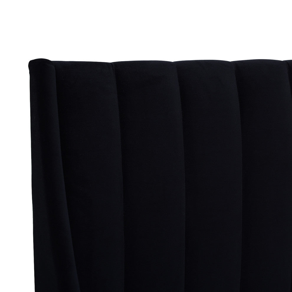 Aspen Modern Vertical Tufted Platform Bed, Anthracite Black Velvet, King