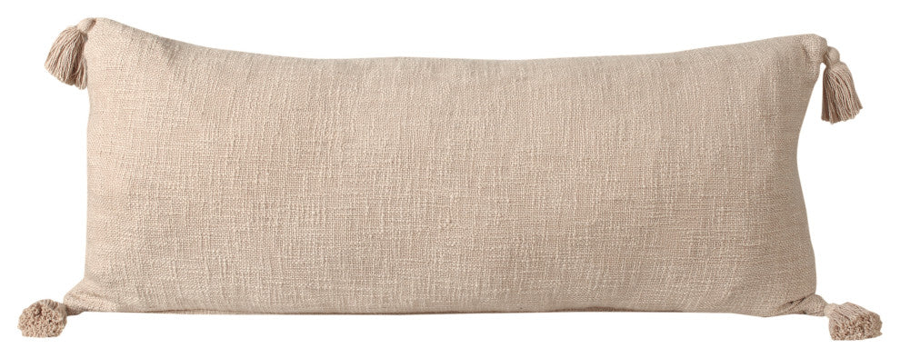 Ox Bay Handwoven Tan/Beige Solid Organic Cotton Pillow Cover, 14"x36"