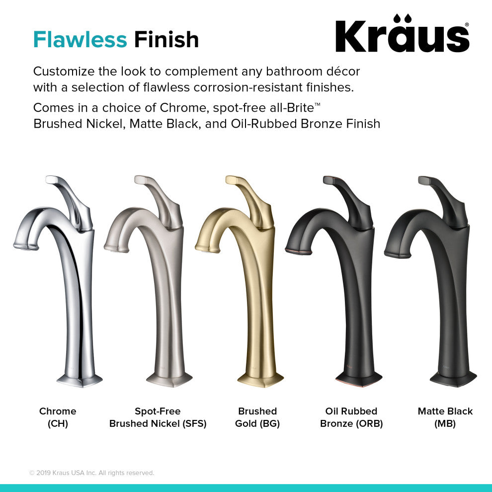 Kraus Arlo Single Handle Vessel Faucet, Pop Up Drain, Brushed Gold, Set of 2