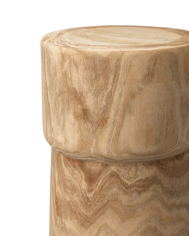 Rustic Modern Solid Wood Block Side Table Round Drum Cork Shape Natural Accent
