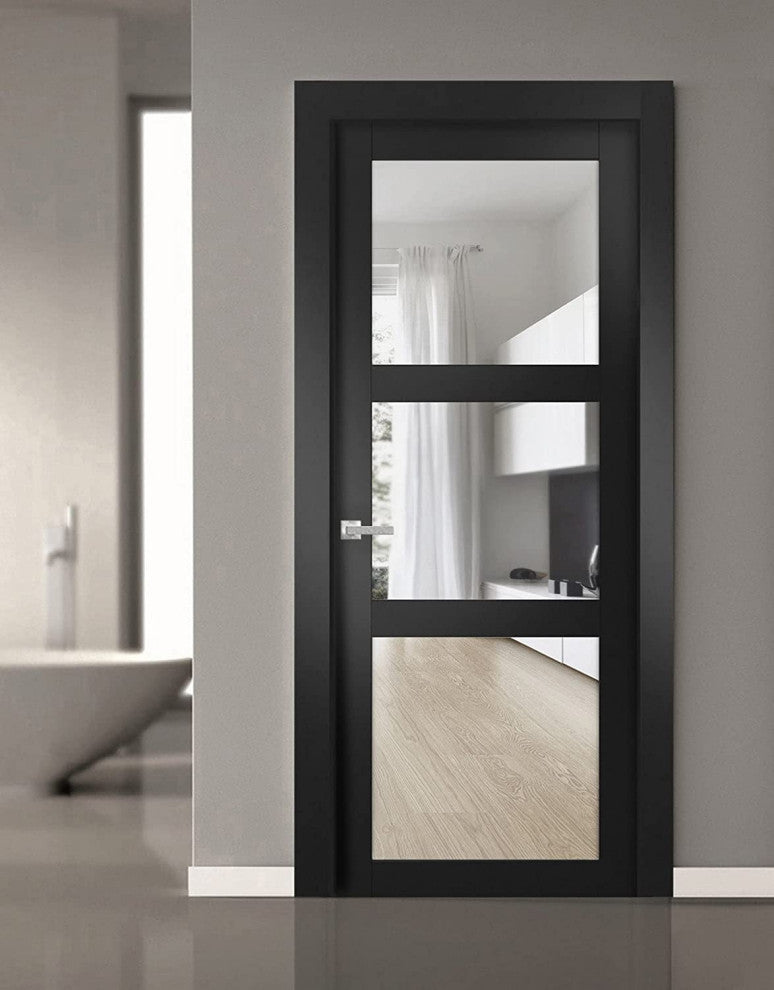 Slab Barn Door 42 x 84, Lucia 2555 Black & Clear Glass, Sliding