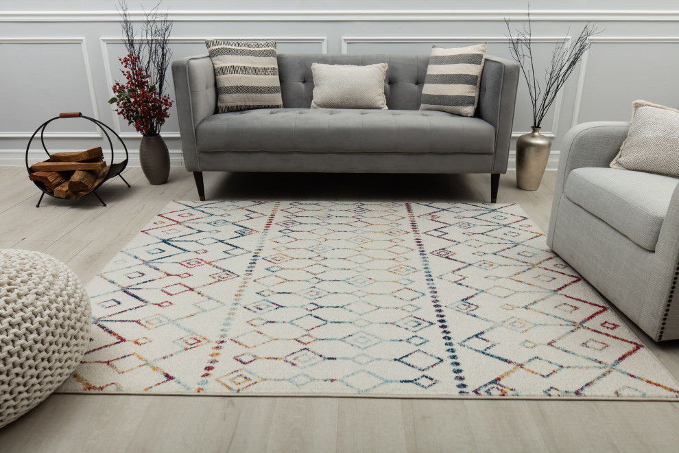 Cove Confetti Mix Moroccan Tribal White Area Rug, 5'0" X 7'0"