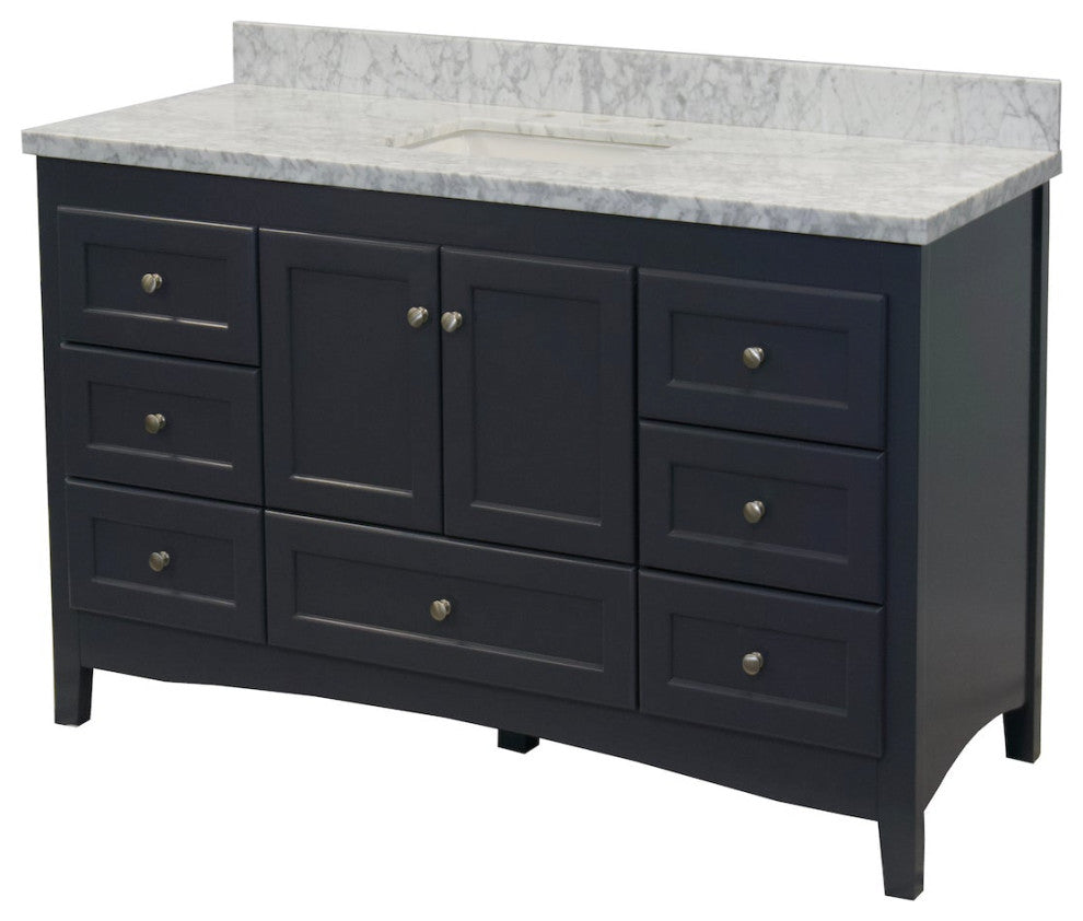 Abbey 60" Bath Vanity, Base: Marine Gray, Top: Carrara Marble, Single Vanity