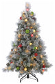 4.5Ft Pre-Lit Flocked Hard Needle Pine With Ornaments and 50 G40 LED Glass Bulbs