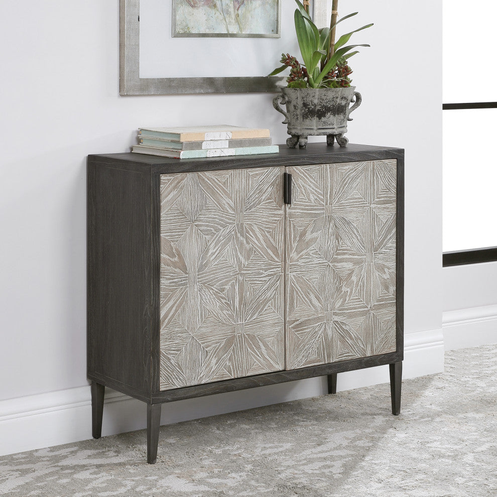 Lifestyle image showing the cabinet in a real room with decor.