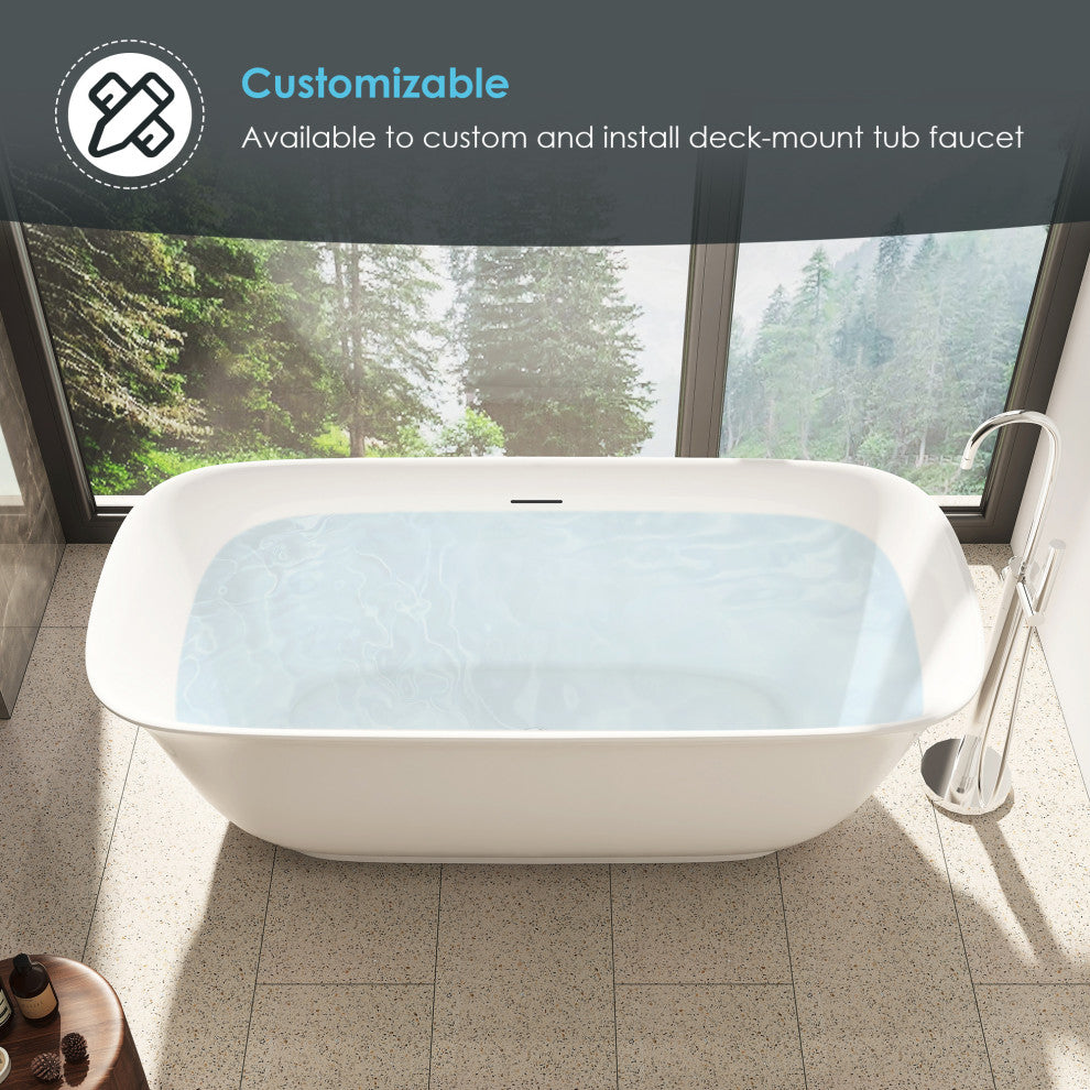 Sarnia Flat Bottom Freestanding Acrylic Soaking Bathtub, 59"