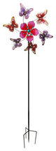 Pink Butterfly Floral Kinetic Wind Spinner Outdoor Garden Sculpture