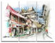 "City Street Illustration Art" Street Metal Wall Art, 3 Panels, 36"x28"