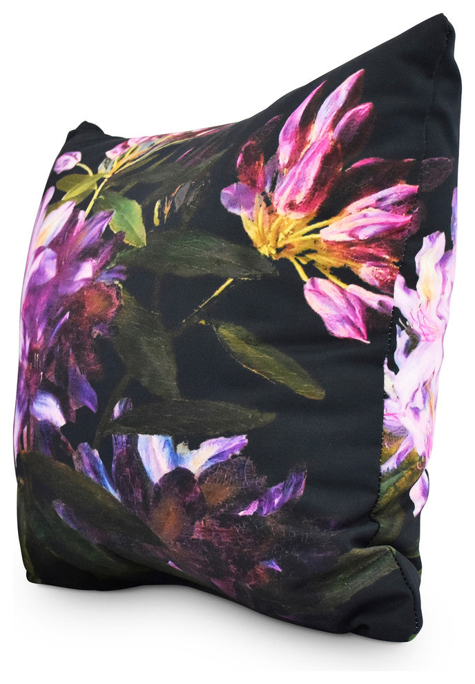 Floral Dream Black Floral Print Decorative Outdoor Throw Pillow, 16"
