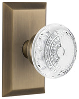 Studio Plate Privacy Crystal Meadows Knob, Antique Brass, 2.375"