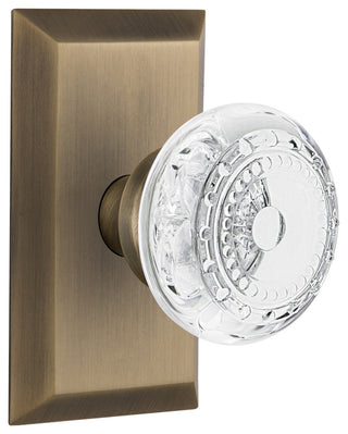 Studio Plate Privacy Crystal Meadows Knob, Antique Brass, 2.375"