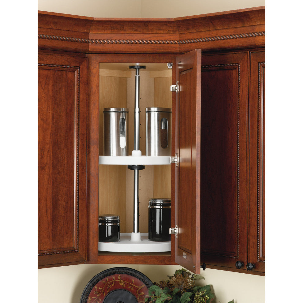 Polymer Full-Circle 2-Shelf Lazy Susans for Corner Wall Cabinets, White, 18"W